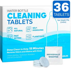 Water Bottle Cleaning Tablets-36-Pack, Chlorine-Free and Odorless Cleaner for Hydration Bladders, Stainless Steel, Tumblers, and Glass Bottles - Removes Stubborn Stains and Odors
