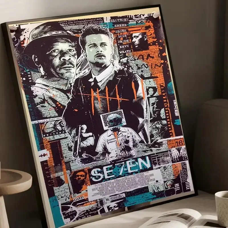 Seven (Se7en) Movie Poster Art Print - Brad Pitt & for MORGAN Freeman Dark Crime Thriller Film