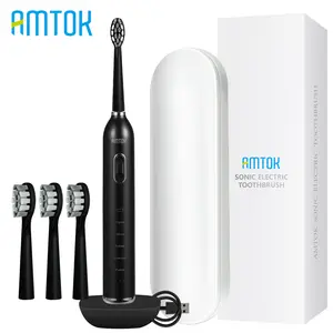 AMTOK Sonic Electric Toothbrush – Advanced Sonic Cleaning (31,000-42,000 VPM), 5 Modes & 3 Levels, Quiet Design for Sensitive Teeth, 8-Week Battery, Travel Case & 4 Brush Heads, Wireless Charging for Gentle & Powerful Cleaning