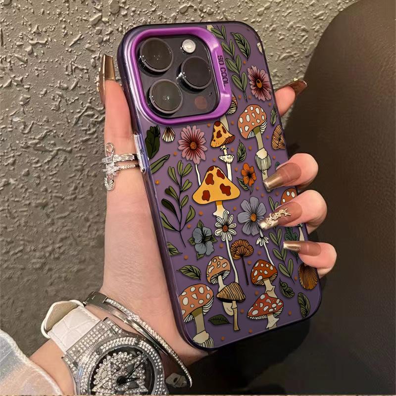 Mushrooms With Blooming Wildflowers Phone Case Durable Hard Acrylic Back Case With An Anti-Yellowing Coating, Made From High-Quality Designed For Reliable Drop Protection For Your Phone For iPhone 17.16.15.14.13.12.11.X.XS.XSMAX.XR.8.7