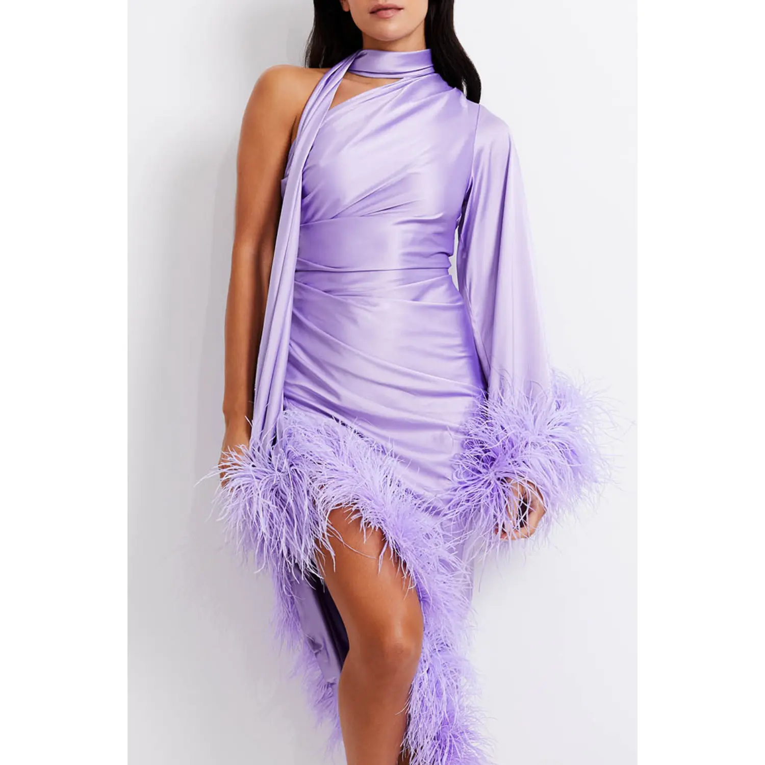 Feather Trim Oscar Dress