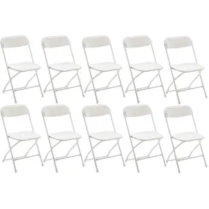 BTExpert White Plastic Folding Chair Set of 1/ 2/4 /6 /8 /10 Steel Frame Commercial High Capacity Event Chair lightweight Set for Office Wedding Party Picnic Kitchen Dining Church School Holiday Guests