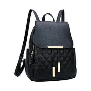 KKXIU Quilted Trendy Leather Backpack Purse for Women and Ladies Shoulder Travel Daypacks Bags (Black)