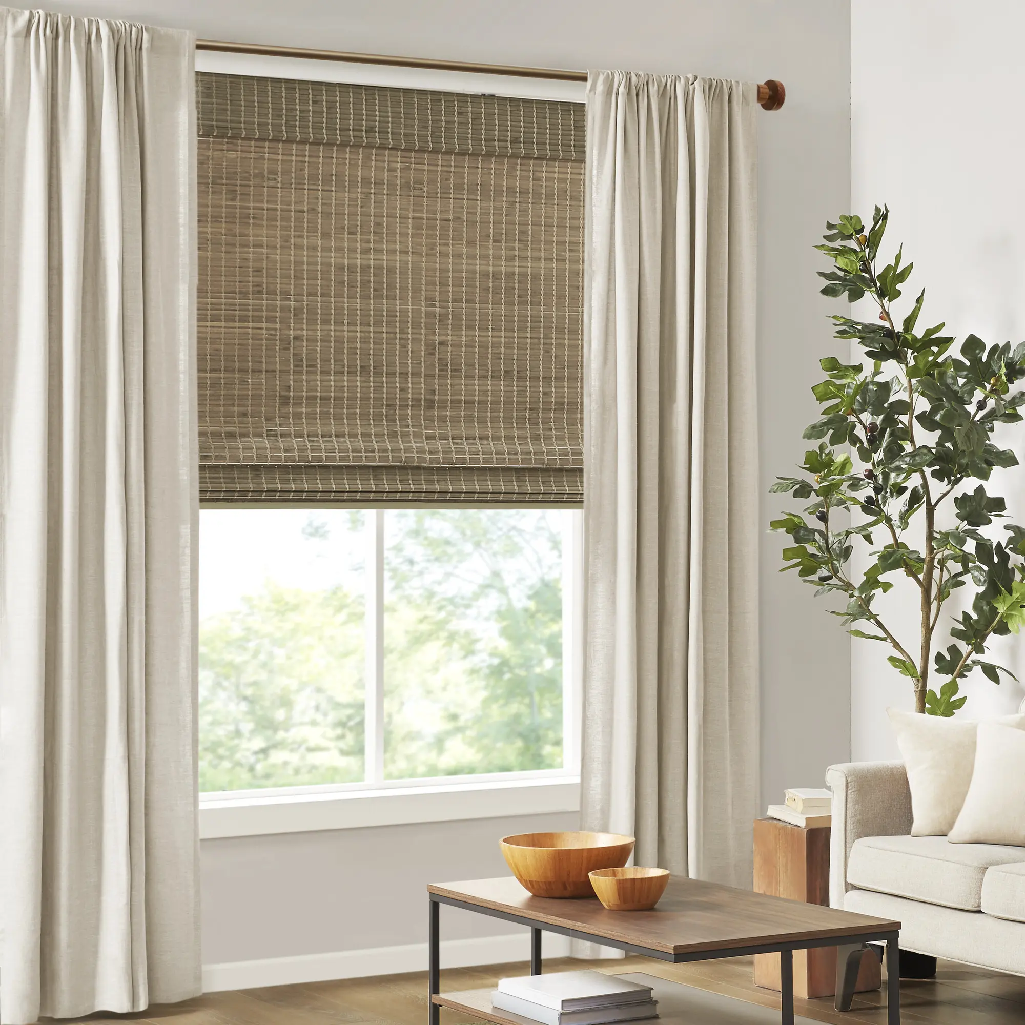 Bamboo Light Filtering Roman Shade, 33x64 in, Durable Bamboo Blinds, Home Decoration Curtain, Window Shade Cover