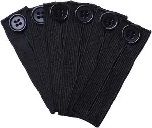Elastic Button Extenders for Men and Women,  Extenders Adjustable for Pants, Trousers, Dress and Jeans, 6-Pack (Black)