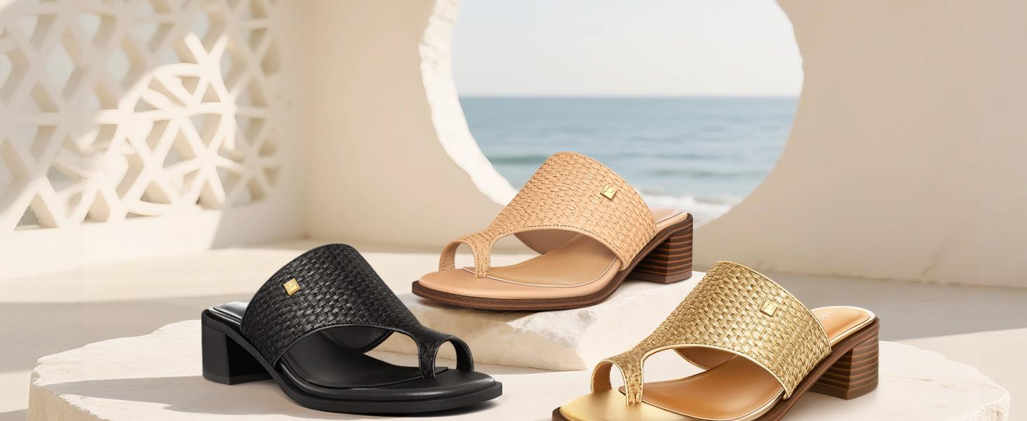 Women's Aurelia Low Block Chunky Heels Sandals Open Toe Slip on Mules Comfortable Dressy Summer Pump Shoes with 1.57 Inches Tall Thick Heel