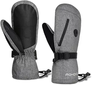 MOHOO Warmounts Ski Mittens Waterproof 3M Thinsulate, Breathable Snowboard Gloves with Goggle Wipe, Touchscreen, Pocket, Insulated Fleece Snow Mittens for Men Women Enlarged 4 Sizes(8.5 - 9.5")