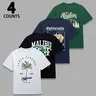 Men's 4-Piece Graphic Tees Set - Chic Polyester Fabric Round Neck Short-Sleeve Streetwear Tops, 4 Prints to Mix Tropical & Floral Designs, Wrinkle-Resistant Relaxed Fit Warm Weather Polyester Clothing, Ideal Gift for Him