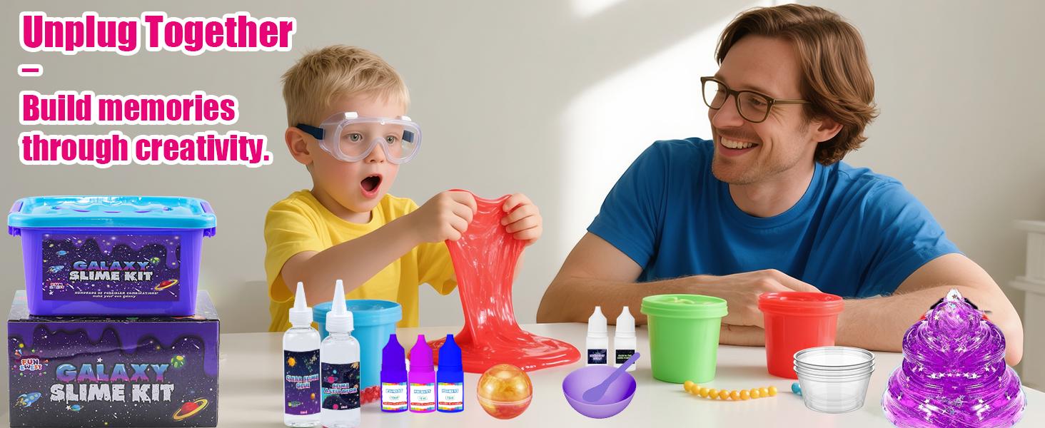 Funewest Slime Kit for Kids, Mini Galaxy Ball Slime Making Kit with Glow in The Dark Stickers, Glitter, Beads & Charms – Creative DIY Craft Kit & Stress Relief Sensory Toy Gifts for Girls Ages 6-12