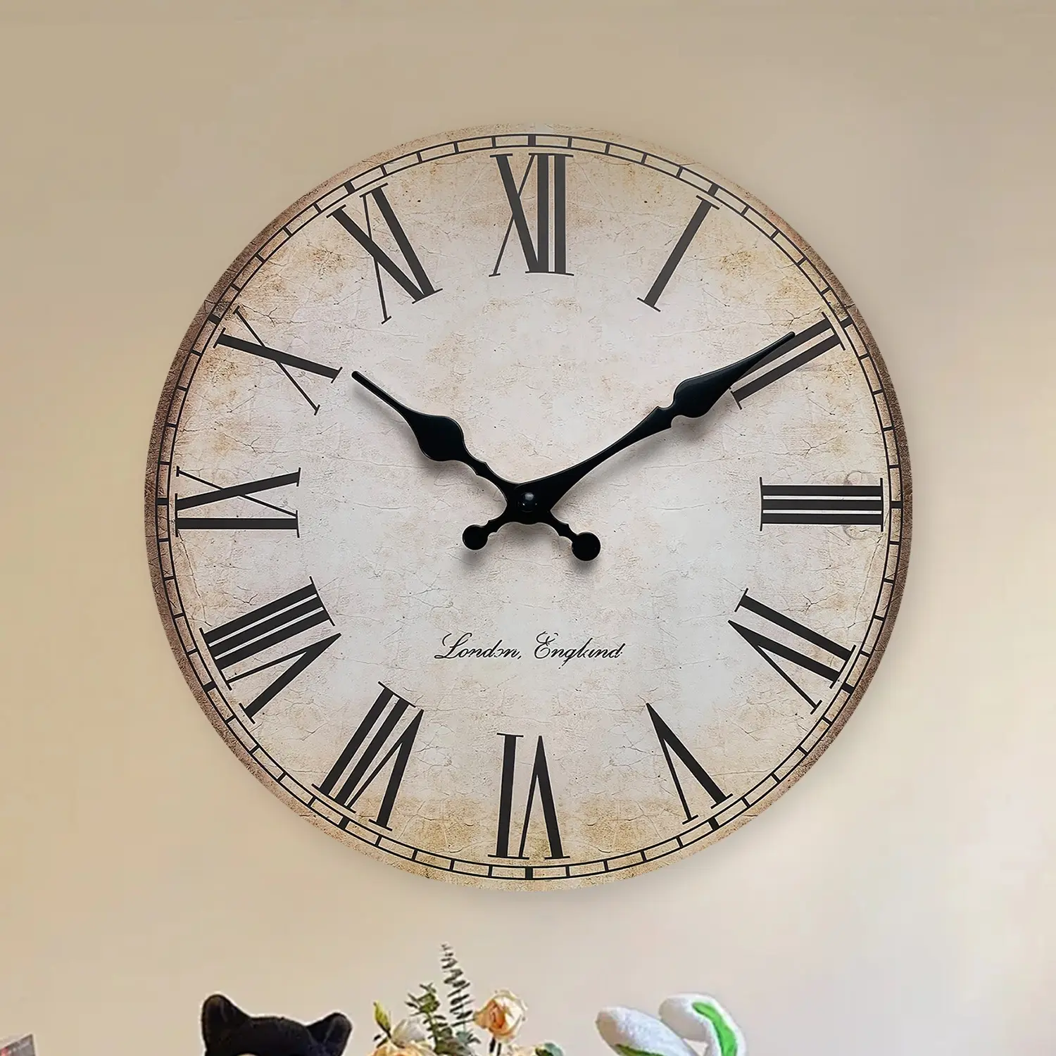 European Vintage Wooden Wall Art Clock, 10-14 Inch Roman Numeral Design Analog Clock, Decorative Wall Clock, Silent Operation, Perfect for Living Room and Bedroom Decor, Home Decor, No Batteries Included