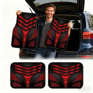 2pcs/4pcs Red and Black V Sport Style Themed Car Floor Mats, Universal Automotive Interior Mats, Durable, Suitable for All Types of Sedans and SUV Models, Car Decorative Mats, Wear-Resistant and Anti-Slip, Specialized Car Floor Mats, a Perfect Gift