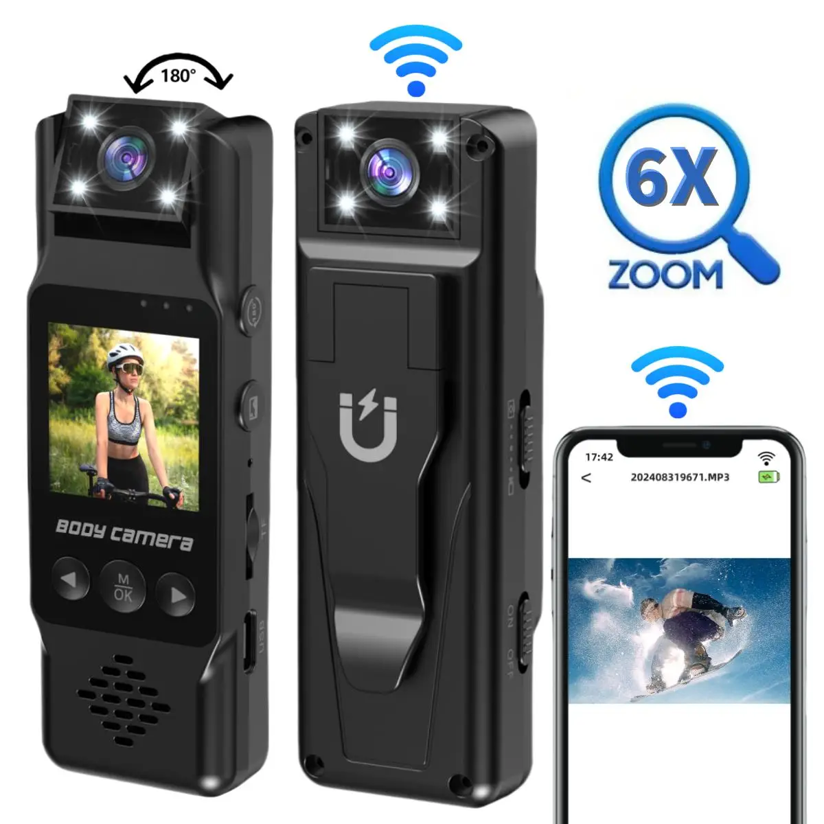 HD 1080p Portable Sports Camera, 1.3'' LCD Display Body Cameras with 180° Rotation Lens, Vlog Action Camera Night-Vision for Outdoor Sport Cycling