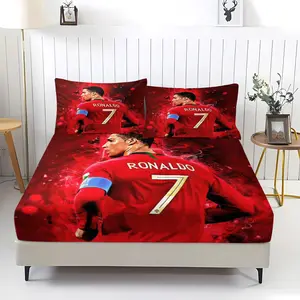 Cr7 Theme Bedding Set, Soft Comfortable Fitted Sheet Set, Football Star Design, Ideal for Sports Lovers, All-Season Decor