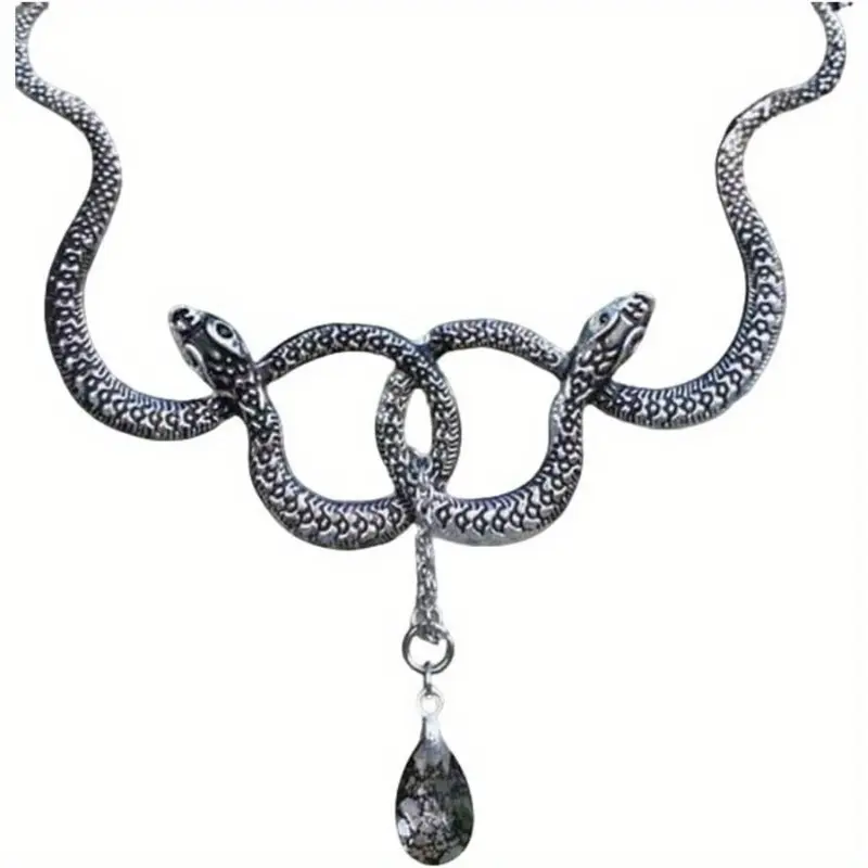Female Gothic Snake-Shaped Necklace - Retro Twisted Snake Pendant Jewelry, Halloween Gifts, Occult Aesthetic Accessory Goals Item