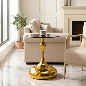 Luxury Round End Table, Small Black Tempered Glass Top Side Table with Elegant Gold Metal Base, Modern Circular Martini Accent Table, Minimalist Circle Sofa Table for Tea Drinks, Perfect for Living Room, Balcony, Couch Side, Office and  Home Decor outdoor