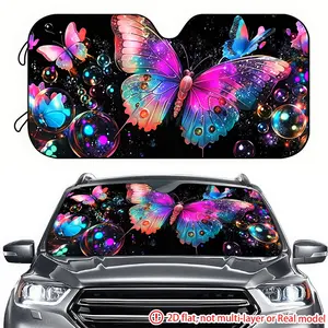 1pc Starry Sky Butterfly Bubble Pattern 2D High Definition Printing for Car Sunshades, Car Sunshades Effectively Block Sunlight, Suitable for Motorhomes SUV、 Truck front windshield decoration