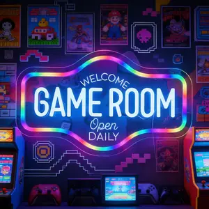 Welcome Game Room Neon Sign RGB LED Wall Decor for Gaming Room Arcade Setup