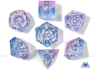Ursula (Liquid Core) | Purple, Blue & Pink Sharp-Edged | Resin Dice Set (7)