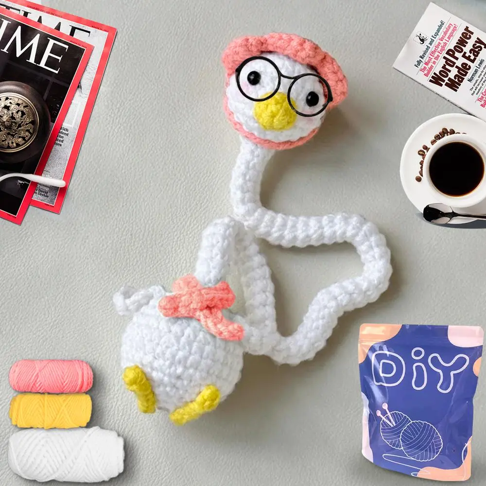 1pc Quirky Long Neck Twisted Handmade Crochet Duck Crochet Kit, Complete Craft Package with Hook, Instruction Manual and Detailed Teaching Video, Random Accessory Colors Included