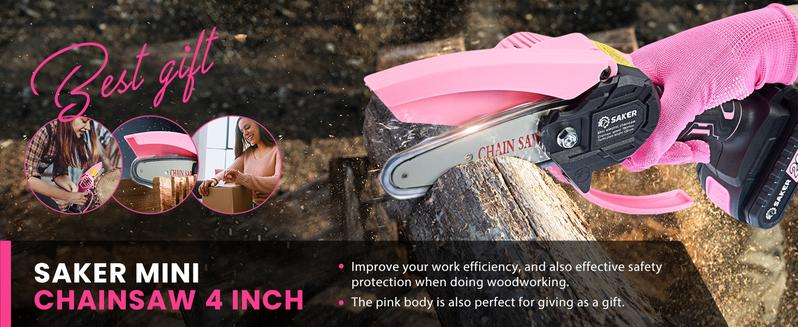 Saker Mini Chainsaw - Portable Electric Pink Handheld Chainsaw for Trees, Yards, Homes and Gardens