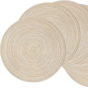 LANJIE  15 inch Round Braided Placemats Set of 6 Non Slip Heat Resistant Round Table Mats Washable PlaceMats for Dinner Party Table Decoration table  runners Coasters Plastic table mat
