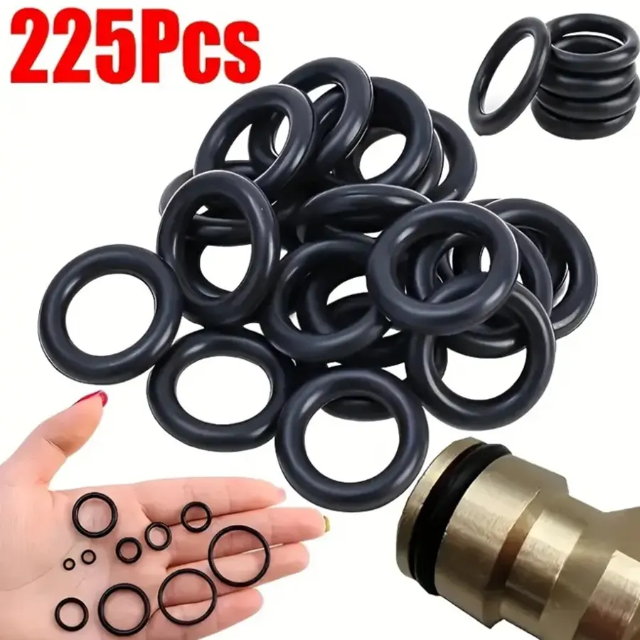 225pcs O-Type Sealing Ring Set, Multi-Spec Rubber Home Hardware Kit for Faucet Repair, Pipe, High-Pressure Cleaner, Hose Nozzle, Sink, Pump, Boat Valve