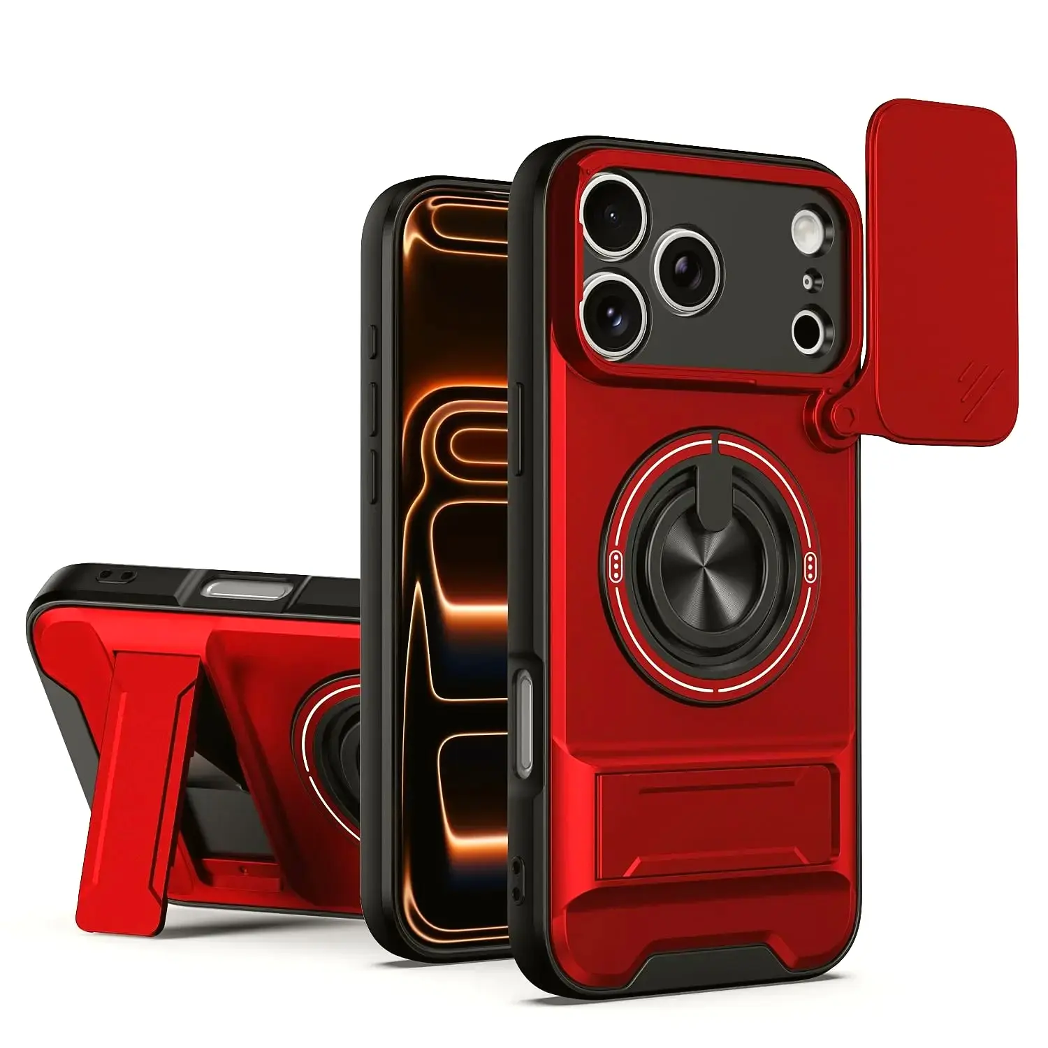 Heavy Duty Shockproof Smartphone Casing - 360 °   Rotate Magnetic Ring Kickstand, Slide Lens Protection, Ultra Thin Compact Design - Cellphone Accessories for iPhone 17 Pro Max/16/15/14/13/12 & Samsung Devices (Ideal Fashion Gift), Wireless, Protective