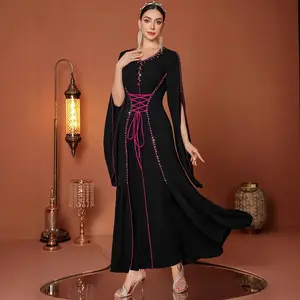Eid Muslim dress women Abaya diamond bandage Long Dresses Vestidos Largos Party caftan Jalabiya Ramadan dubai Arab Robe 2025