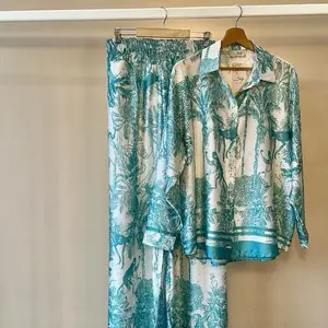 Rosabel Two Piece Loungewear Floral Set Tropical Palm Prints & Animals One Size Made in Italy