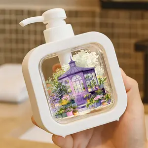 Whimsical Hand-Drawn Purple Gazebo Soap Dispenser - Vibrant Flowers & Greenery Garden Theme, Ornate Roof & Arched Windows Design, Perfect for Bathroom/Kitchen Countertop, Decorative Home Office Accessory, Easy to Clean Liquid Container