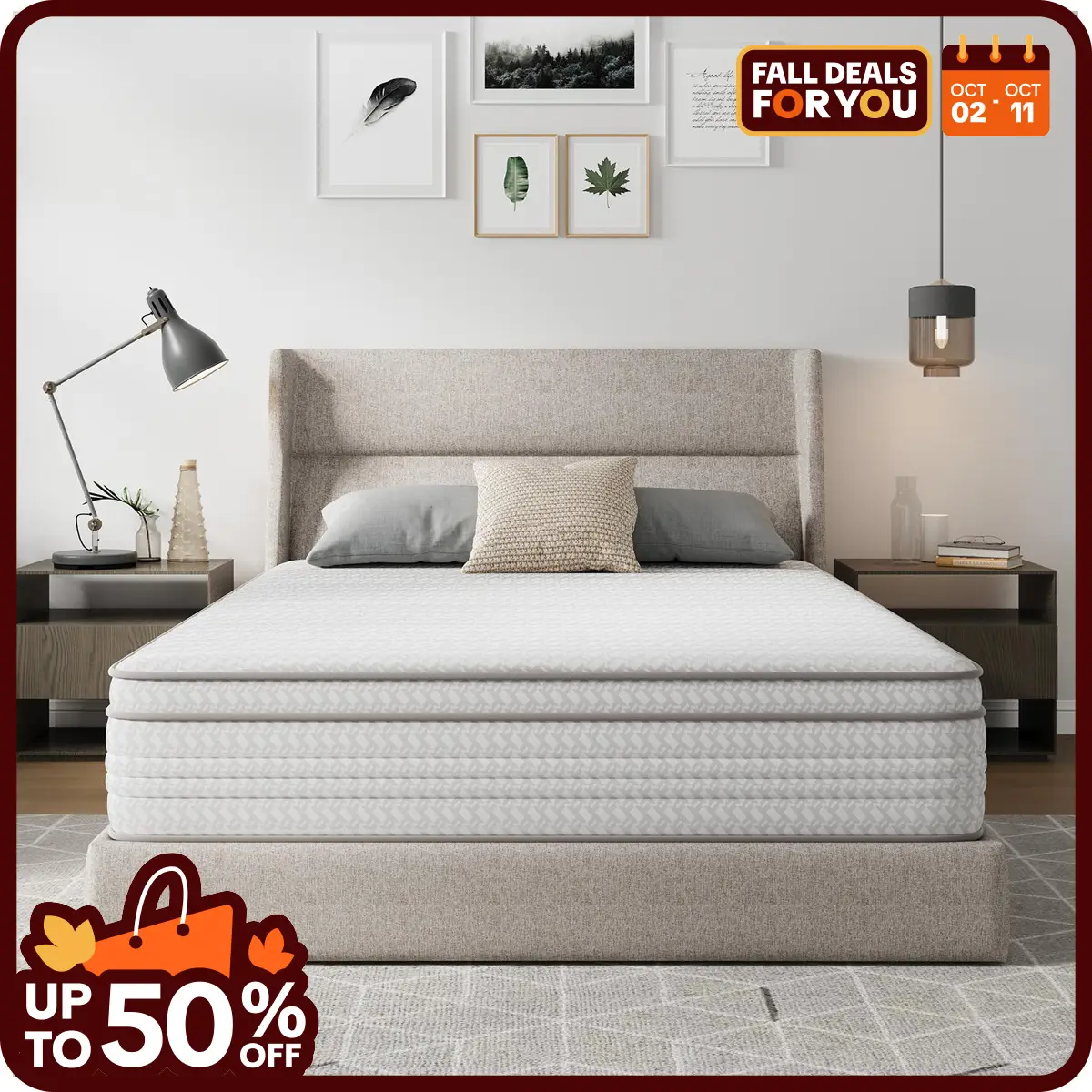 Hybrid Mattress Fiberglass-Free Full/Queen/King -6/8/10/12/14 Inch-Perfect Balance of Softness & Firmness: High-Quality Mattress for All Sleepers & B