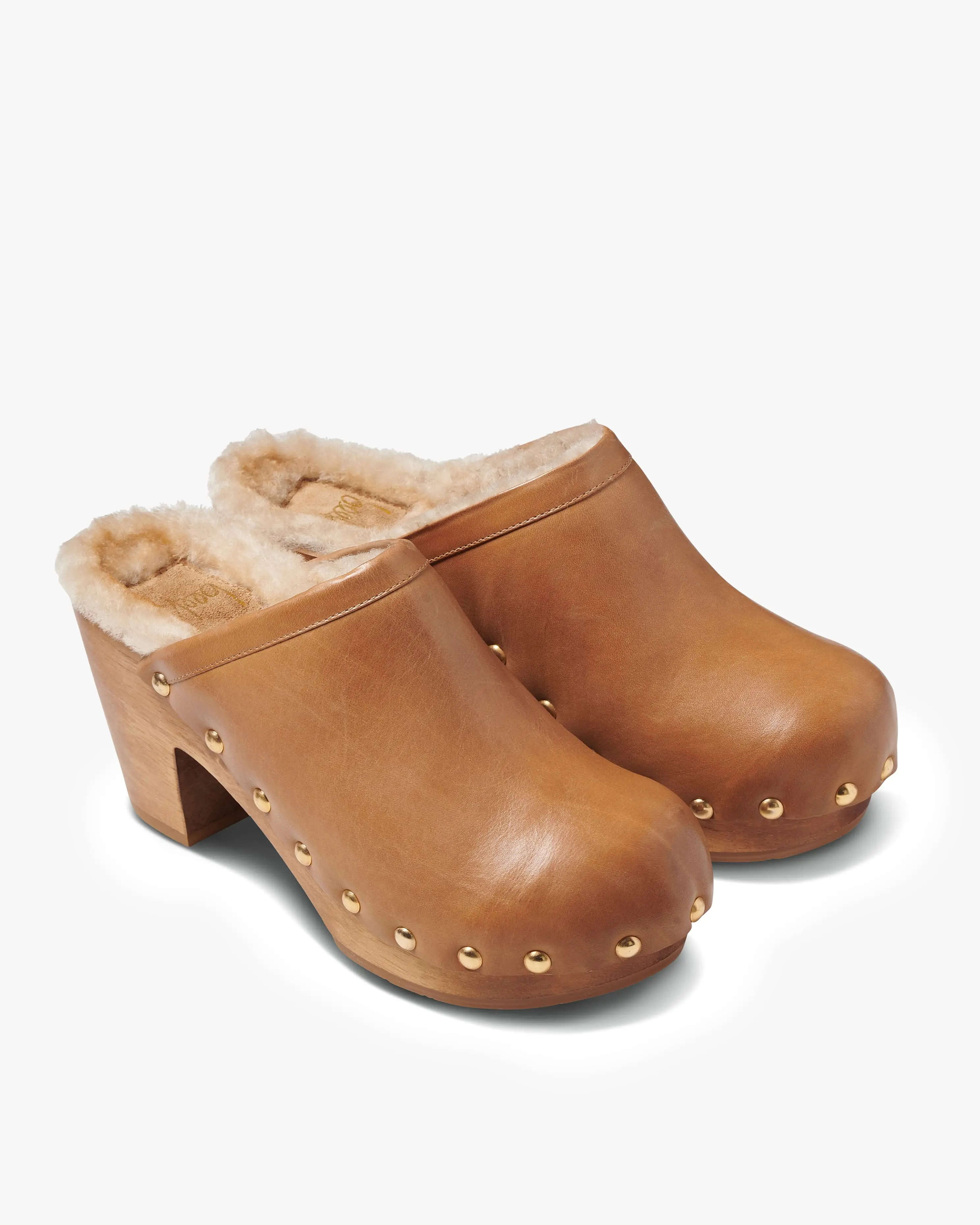 beek WOODPECKER SHEARLING Saddle Clogs for Women - Round Toe, Slip On, Shearling Lined, Wooden Sole, Vegetable-Tanned Leather, Summer Walking Shoes
