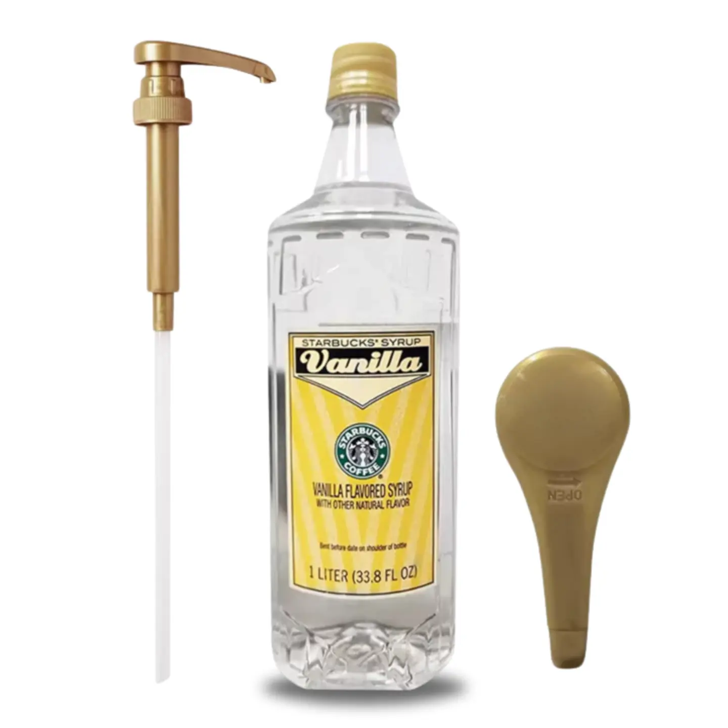 Starbucks Vanilla Syrup 33.8 (1 Liter) Bottle with Gold Syrup Pump Vanilla Coffee Flavoring for Lattes, Iced Coffee, Cold Brew, Tea, Frappes Smoothies & Cafe Style Drinks at Home