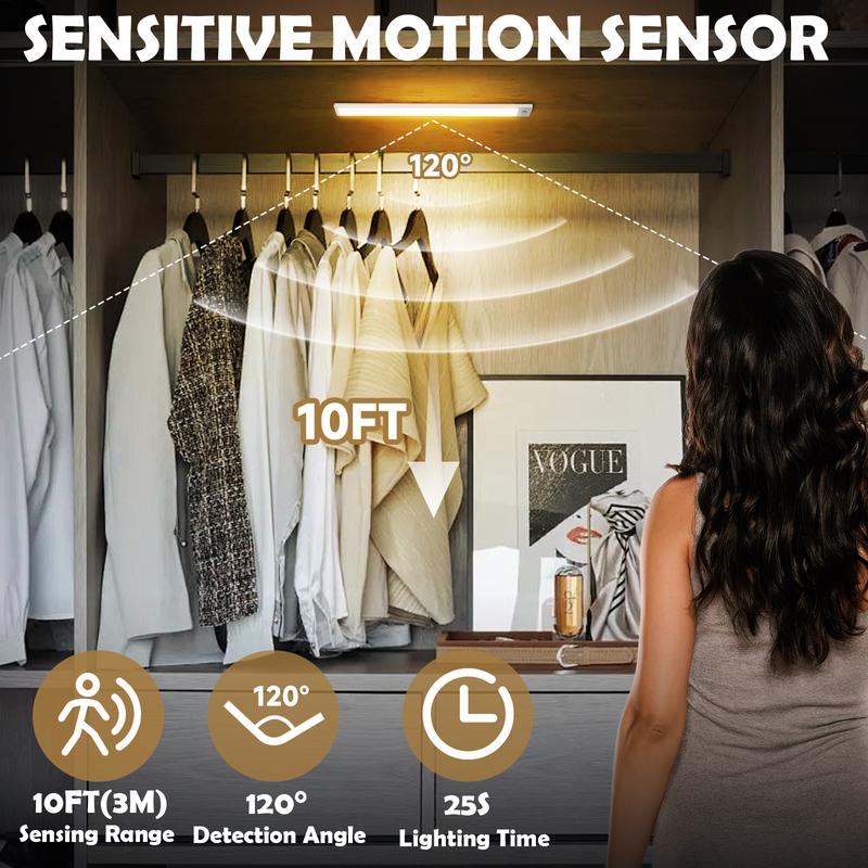 QENLAI 2Pack-6Pack 16 inch Under Cabinet Lighting 1500mAh Rechargeable Battery 80 LED Motion Sensor Closet Light Dimmable 3 Color Temperature Magnetic Wireless USB Charging Lamp for Kitchen Shelf Stairs Wardrobe