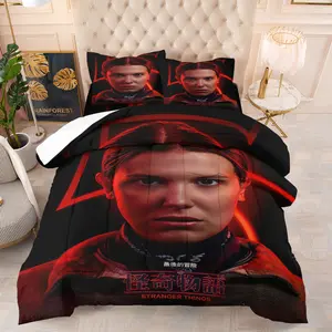 Stranger Things Season 5 Theme Comforter Set,Dark Red Tones,Combined with Lightning Elements, 1 Comforter and 1-2 Pillowcases, Retro Trend Bedroom Decor Gift for Fans, Themed Bedding