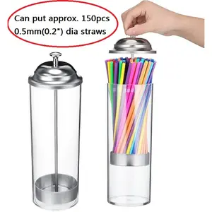 Transparent Straw Dispenser with a Pop-Up Lid, Designed to Organize And Store Drinking Straws, Stir Sticks, And Short Straws, Featuring a Stainless Steel Lid for Bar Use