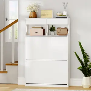 Shoe Cabinet with 4 Flip Drawers & 2 Top Drawers, Narrow Hidden Shoe Storage Cabinet for Entryway, Freestanding Shoes Organizer with Storage Space, 16-20 Pairs, for Hallway