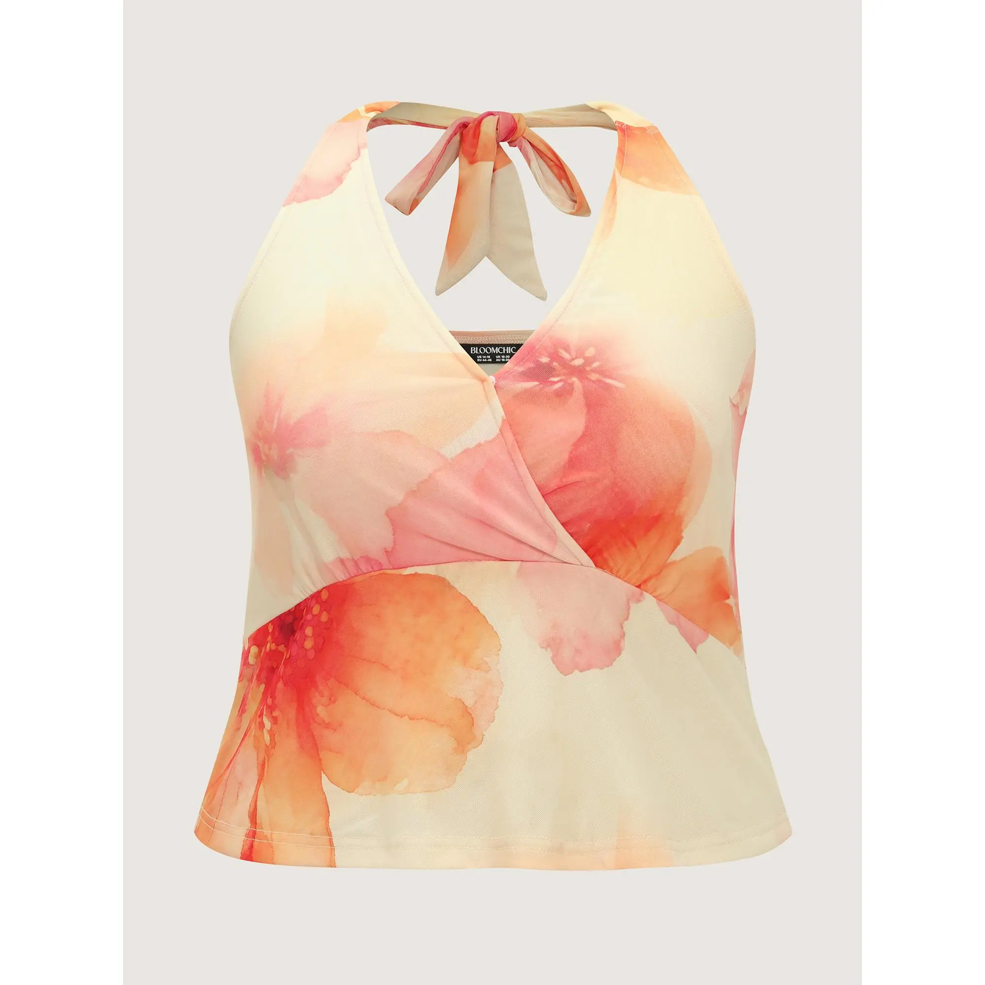 BloomChic Plus Size Romantic Floral Print Slight Stretch Polyester Wrap Top, Sleeveless Cropped Style with Side Tie, Plussize, Cold Wash, Do Not Dry Clean, Romance, Fabric, Garment, Spandex, Fit, Curvy Clothing, Cute Tops For Women, Girly Tops