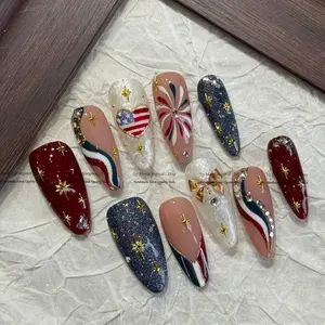 4th of July nails, patriotic press ons, independence day fake nails, american flag boutique manicur