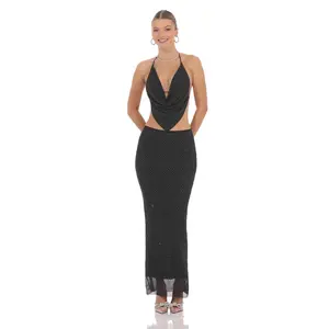 Draped Rhinestone Two Piece Set in Black