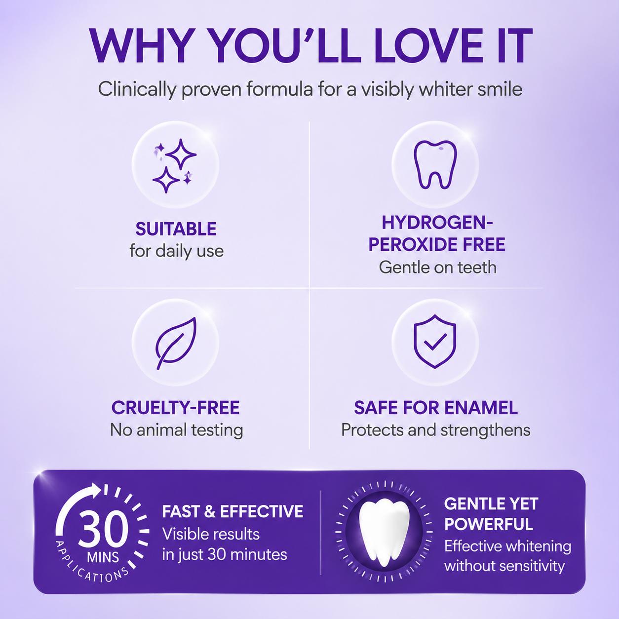 Purple Teeth Whitening Strips, 28 PCS Whitening Sessions, Color Correcting Formula, Peroxide-Free & Enamel-Safe, Gentle Daily Oral Care, Helps Reduce the Appearance of Surface Stains and Yellow-Toned Teeth for a Cleaner, Brighter-Looking Smile