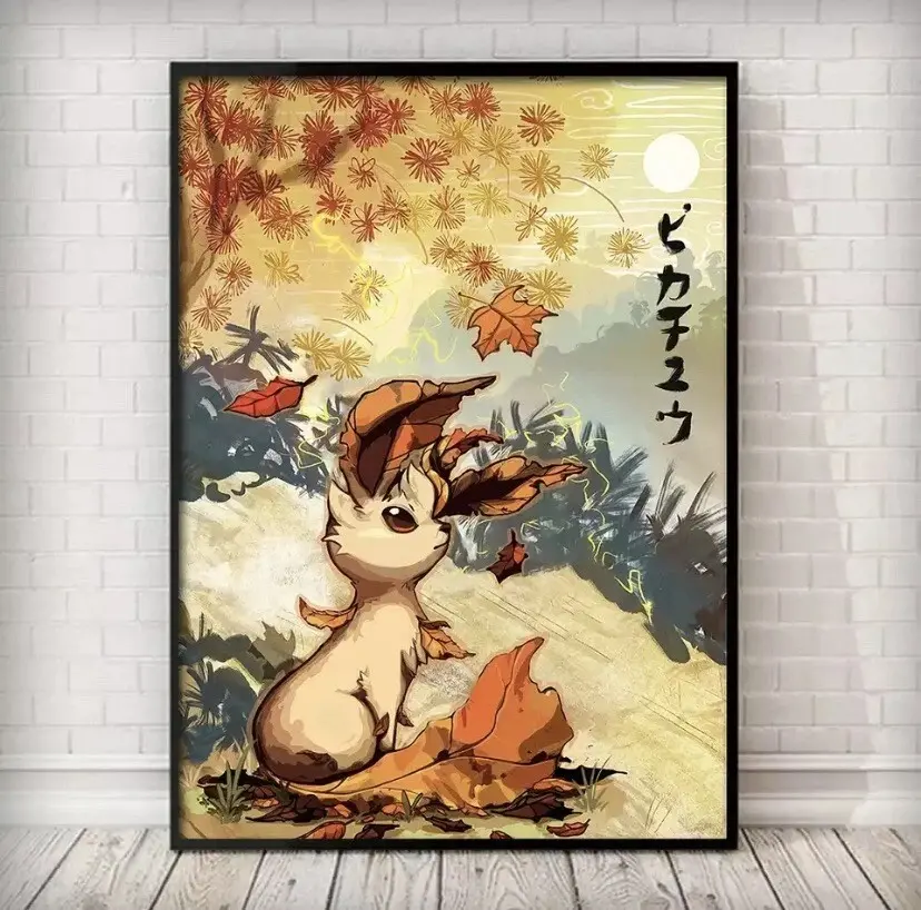 Eeveelution Leafeon Poke Poster,  Japanese Style Cartoon Anime, Unframed Wall Art, Home Decor