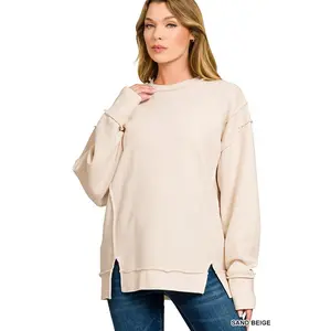Zenana Acid Washed Double Ribbed Exposed-Seam Sweatshirt