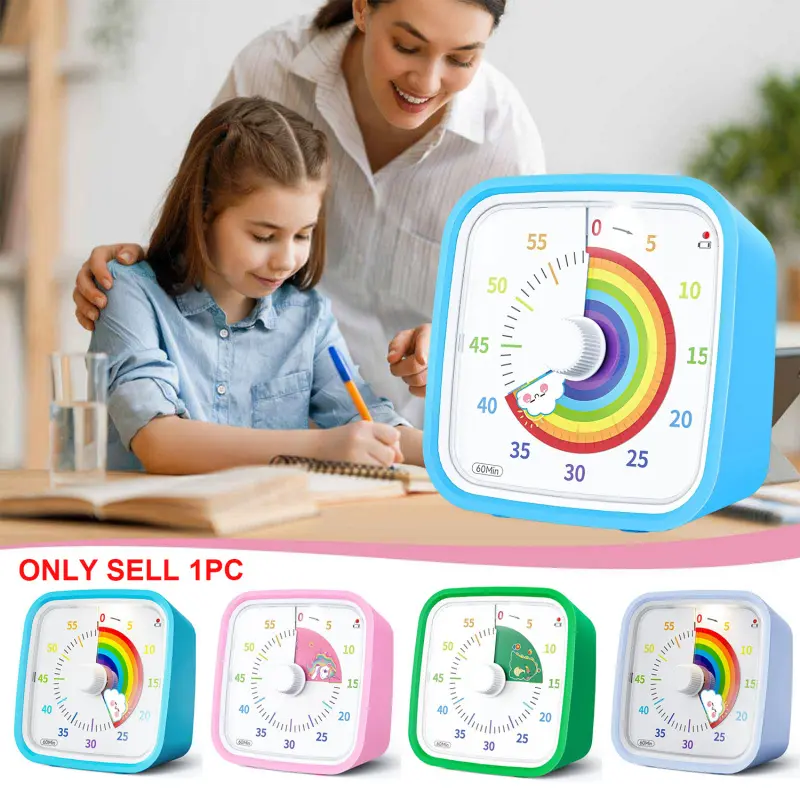 60-Minute Countdown Timer with Case, Digital Adjustable Multifunctional Timer for Kids and Adults, Silent Low Battery Alert, Kitchen, Study, Classroom, Meeting Timer