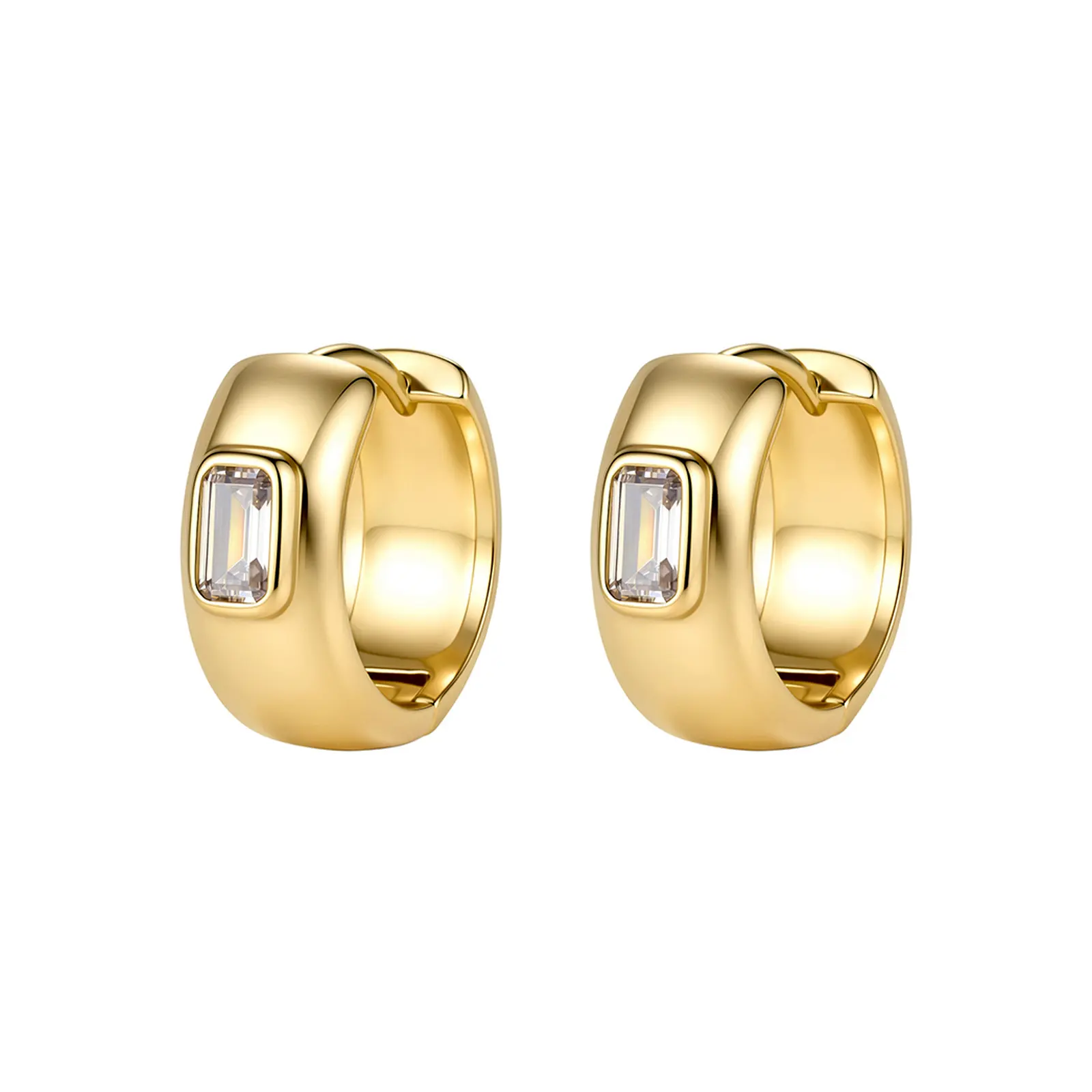 Aurem 14K Gold Plated Chunky Dome Huggie Earrings for Women,  Cut Cubic Zirconia Bezel Set Small Hoop Earrings, Hypoallergenic Jewelry