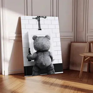 Ted Movie Poster Teddy Bear Print Black & White Wall Decoration for Bathroom Restroom Nursery Kids Room Modern Art