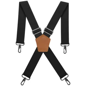 NUTUCH Black Heavy Duty Adjustable Dress Suspenders for Men with 2" Elastic & Webbing Straps Snap Hooks for Belt Loop X Style Fashionable Suspender for Jeans
