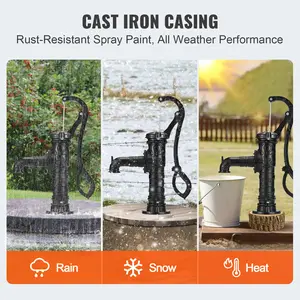 VEVOR Antique Well Hand Pitcher Pump, 22 ft Maximum Lift, Cast Iron Manual Hand Water Pump with Ergonomic Handle G1-5/8" Easy Installation, Old Fashioned for Outdoor Home Yard Garden Pond Farm, Black