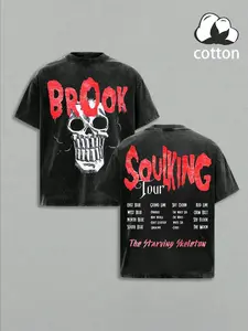 Brook Soul King Tour Anime Skull Print Loose Fit T-Shirt, Casual Short Sleeve Graphic Tee, Streetwear Style, No Zipper, Without Collar