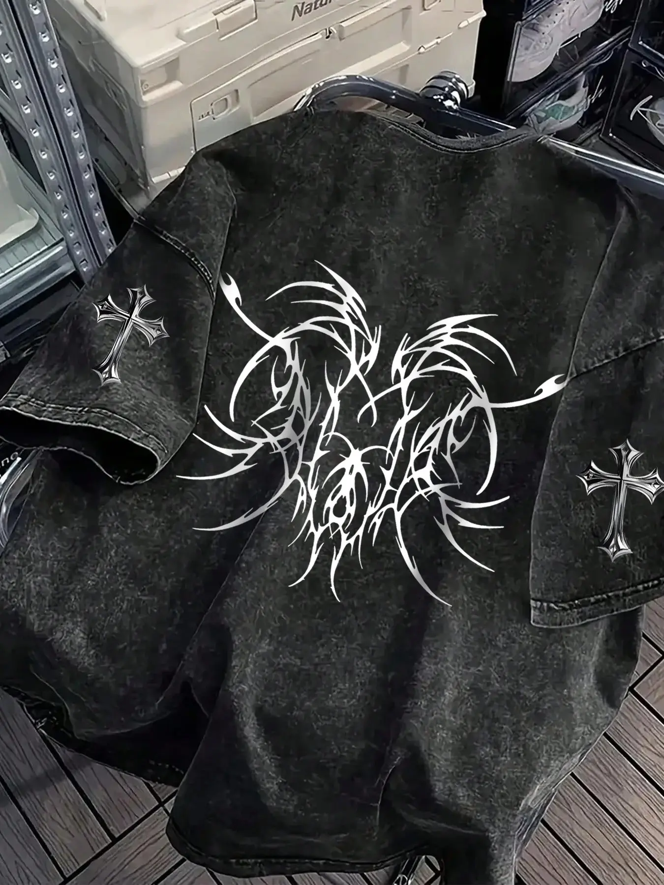 Men's Opium Style Acid Wash Oversized T-Shirt - Cyber Tribal Metal